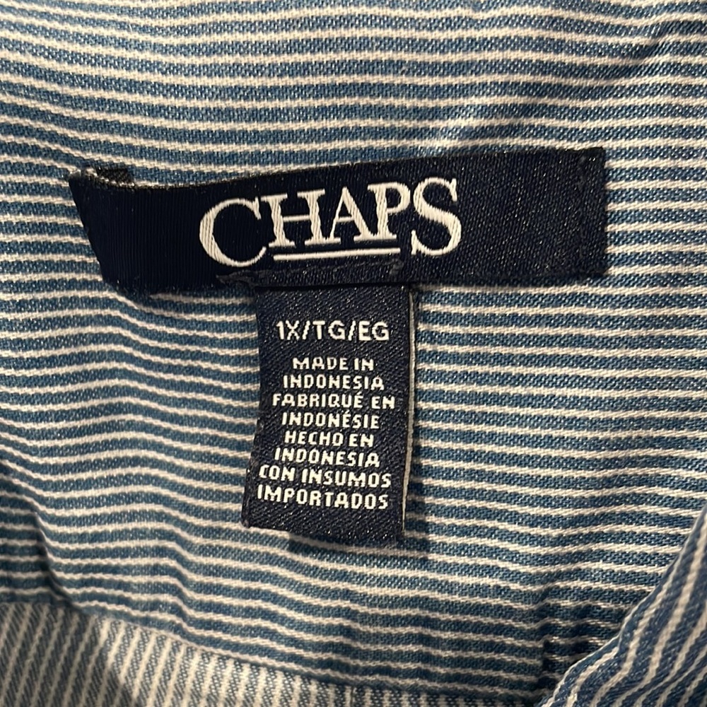 CHAPS Denim Blue and White Striped Shirt, Worn Once, Size 1X - Picture 3 of 3